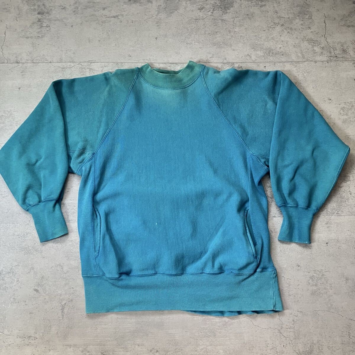 80s〜 USA製 Champion REVERSE WEAVE 無地 ターコイズ L モックネック