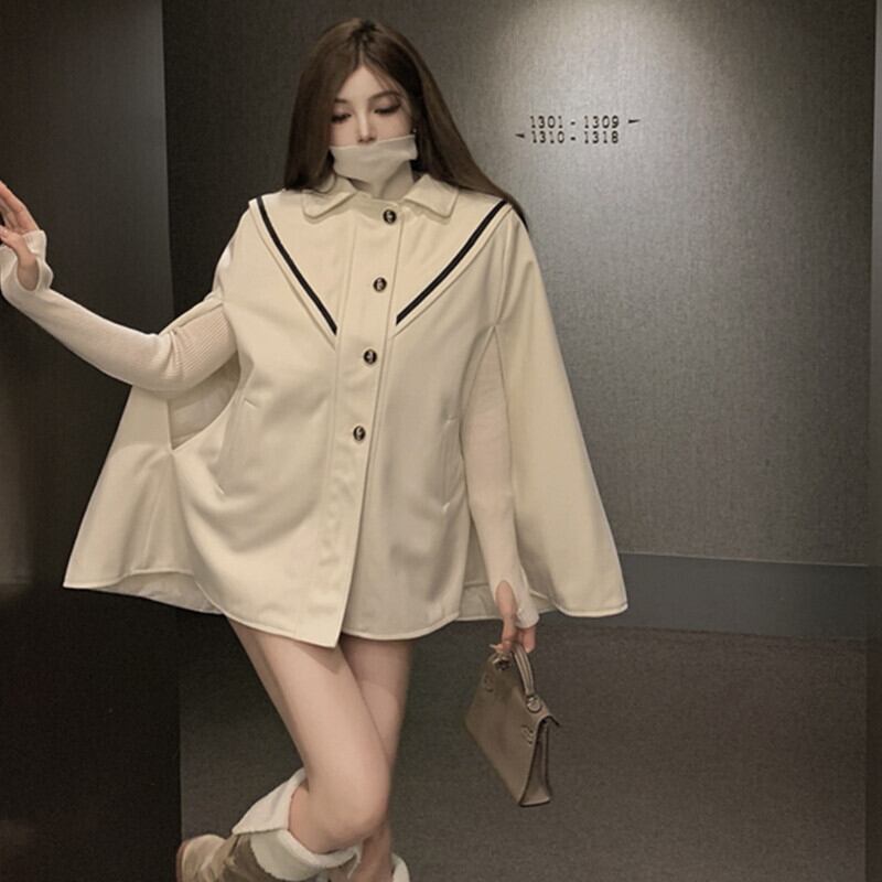 カラーネイビーコート オータムウィンター長袖スリーブソリッド ロング 秋物 冬物 ソリッドカラー ガールズファッション73346400725