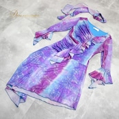 社交ダンス 衣装 スタンダード ラテン ドレス ワンピース パーティドレス prima boutique プリマブティック ブルー系 パープル系 ピンク系 水色 紫 ファスナー 伸縮性 おそろい チョーカー付き ポリエステル 女子用 109cm お洒落 ダンスパーティー すてきなドレス 綺麗なデザイン エレガント ショート丈 ドレッシー カラフル華やか 発表会 特別な日 用途多様 体型カバー 購入者プレゼント