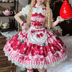 ゆめかわ♡全2カラー プチリボン付きいちごワンピース wanpi174 ゆめかわ♡全2カラー プチリボン付きいちごワンピース wanpi174