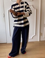 【新作5％OFF・3日間】Lace-collar Stripe Toips_3colors