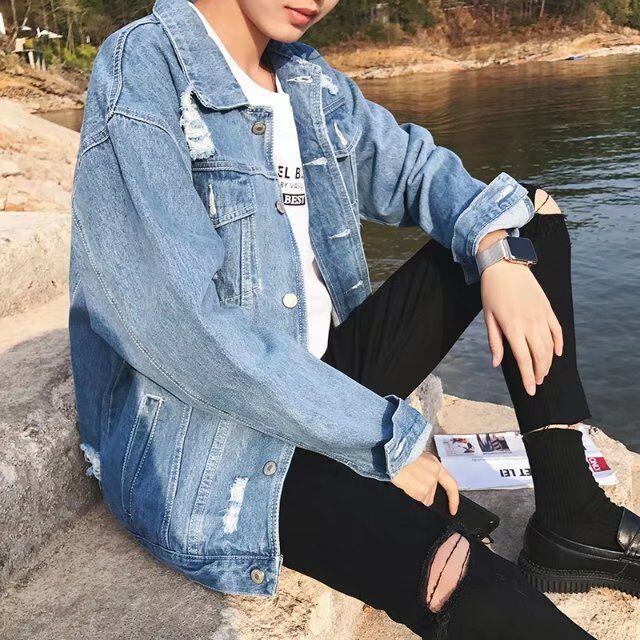 【予約販売】デニムジャケット ダメージ加工 アウター ショート丈 ジージャン メンズ ブルー お洒落 こなれ感 ベーシック 大きいサイズ S/M/L/XL/2XL