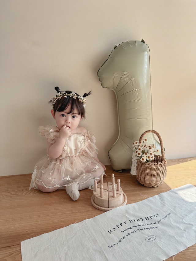 即納outlet品  flower tulle rompers  beige70サイズ