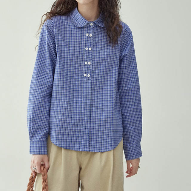 ダブルボタンチェックデザインシャツ　M1742