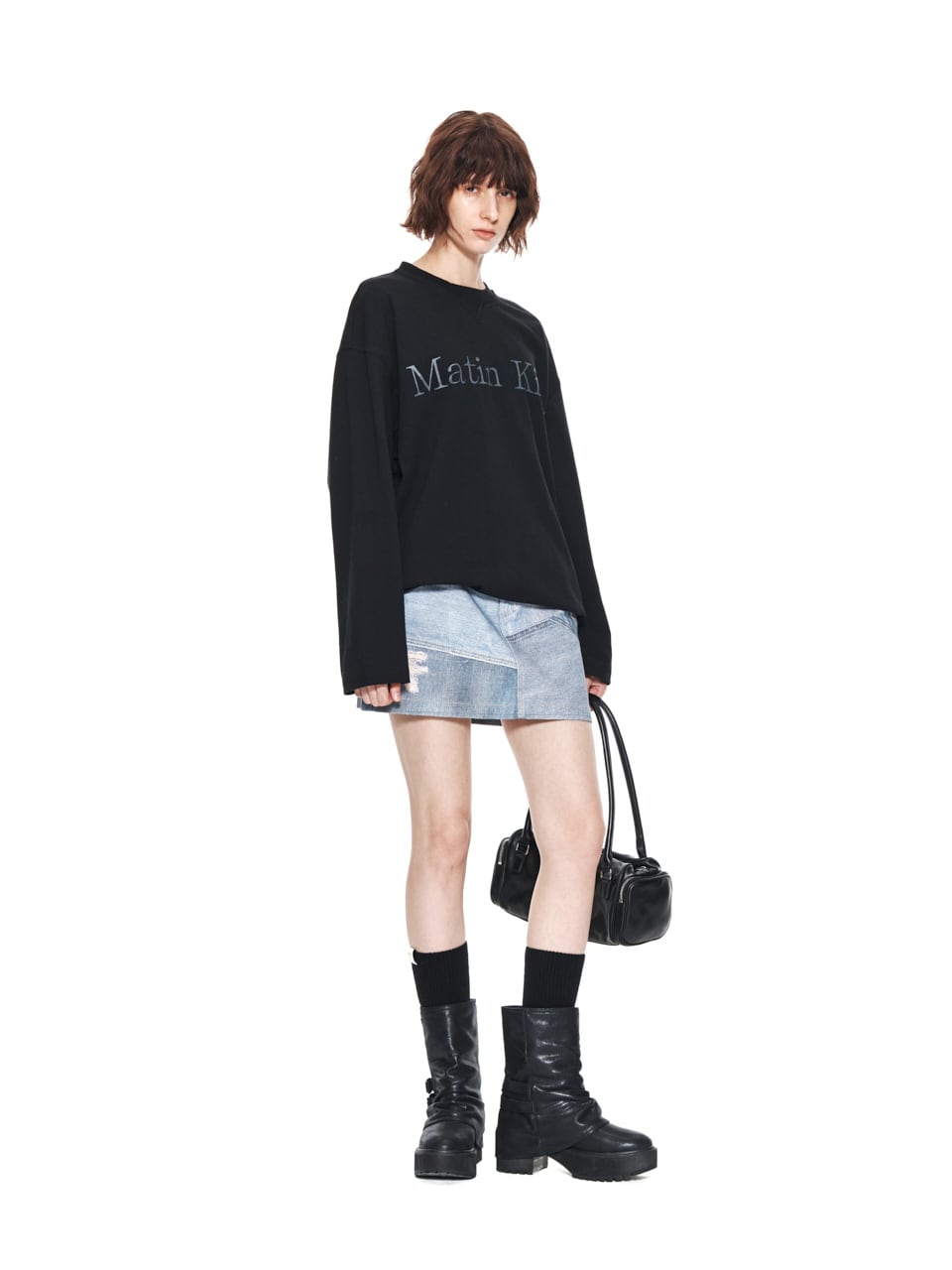 Matin Kim] MATIN TYPO LONG SLEEVE TOP IN BLACK 正規品 韓国ブランド