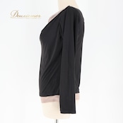 社交ダンス 衣装 トップス ブラウス ブラック系 チャコット Chacott 黒 茶 無地 シンプル 練習 レッスン 長袖 上品 パーティー イベント ステージ 柔らかい生地 伸縮 ストレッチ メッシュ生地 ダンス衣装