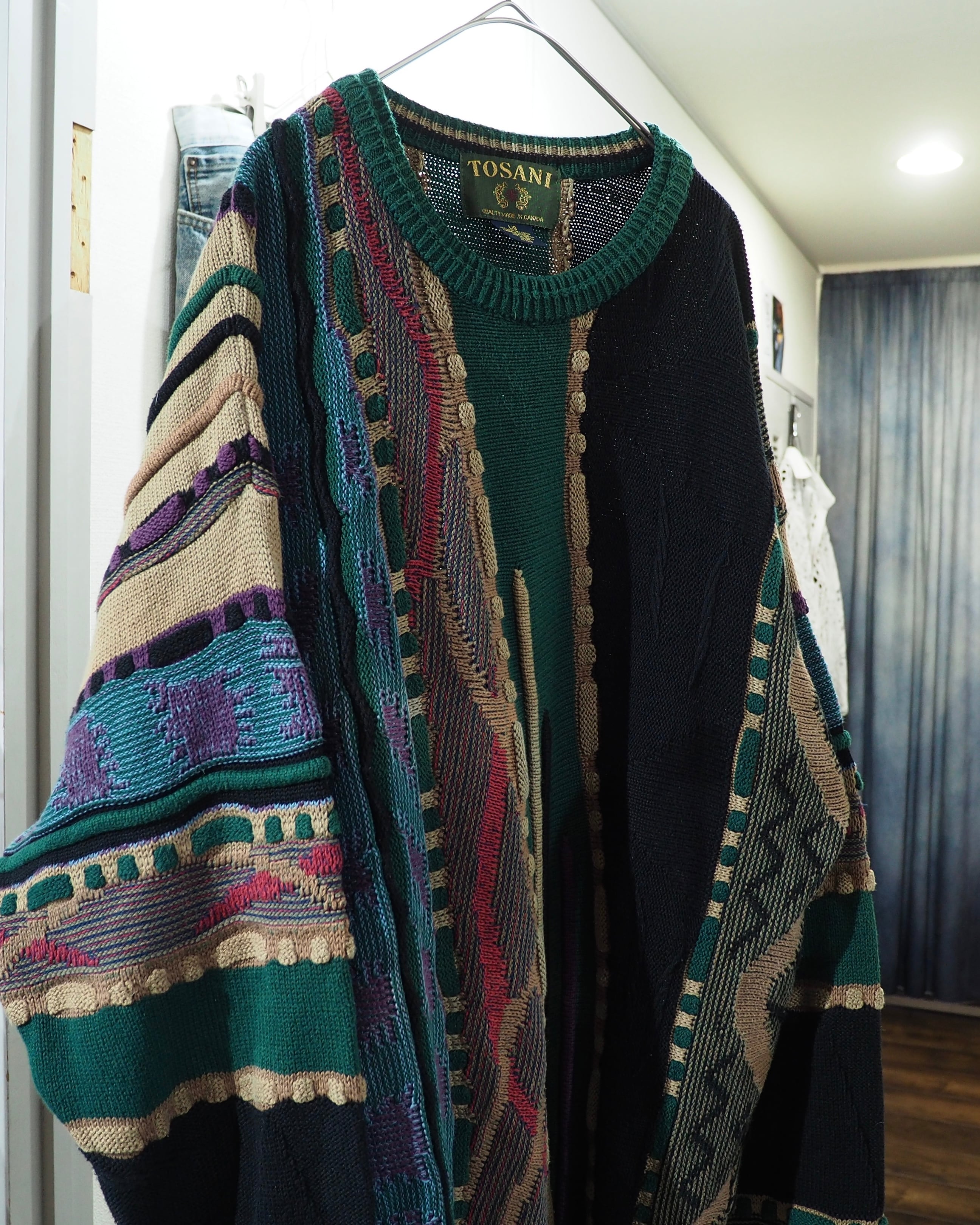 1990s " TOSANI ‐ Pure Cotton " Bewitching Color Vintage Loose 3D Knit
