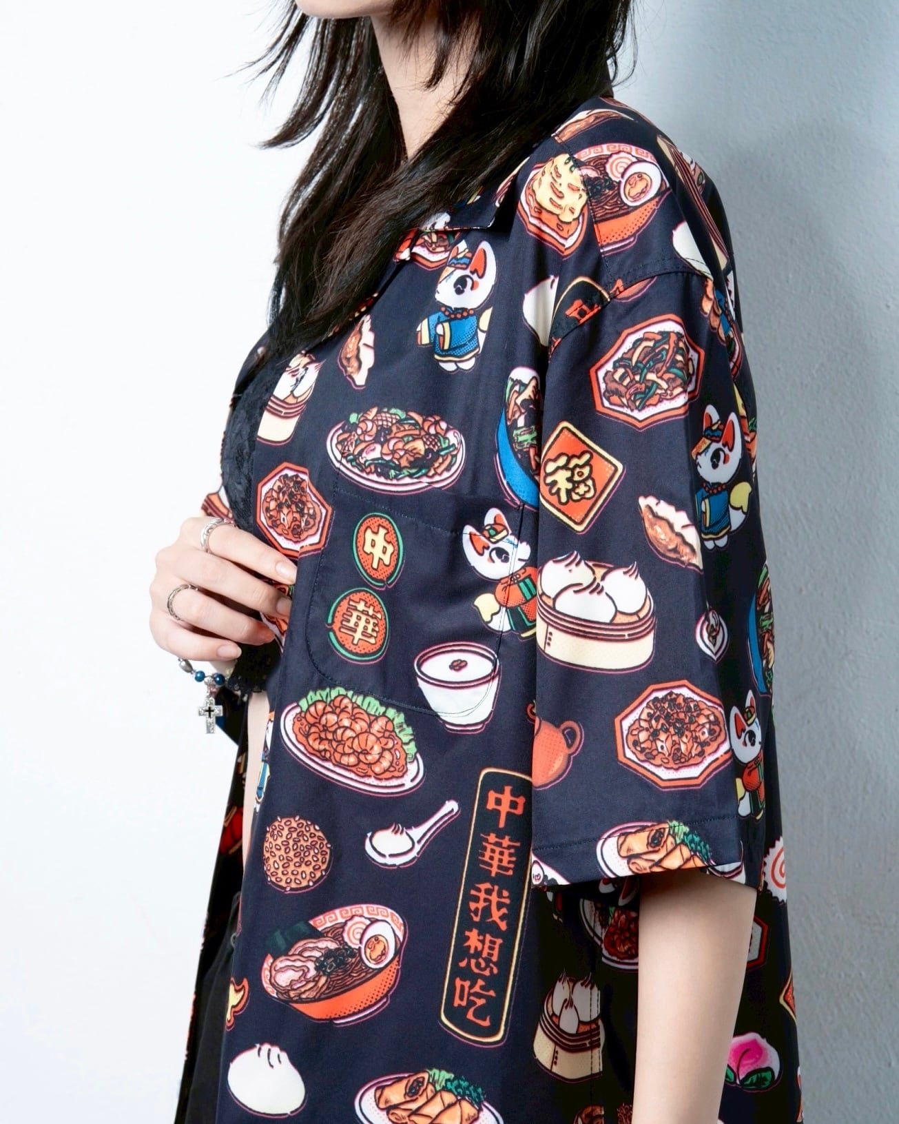中村杏子コラボ中華総柄シャツ/Black | チュウカタベタイ