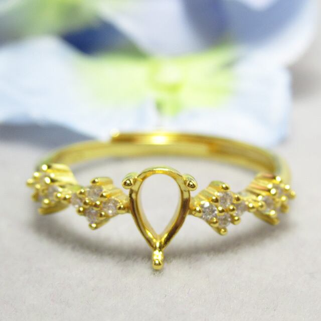 6×4㎜ ドロップ フラワーCZ S925 リング台 YG