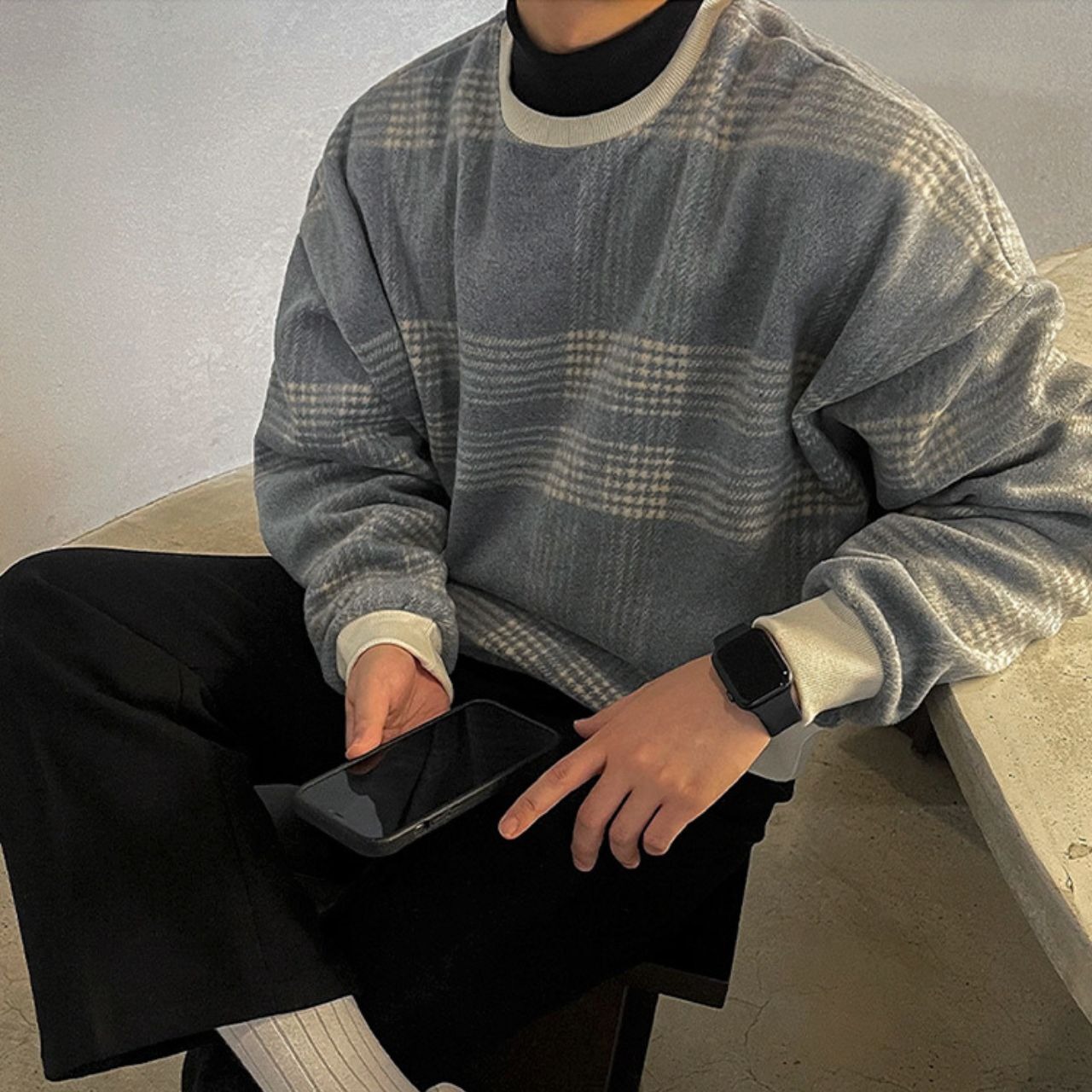 チェックパイピングニット　MT0080327