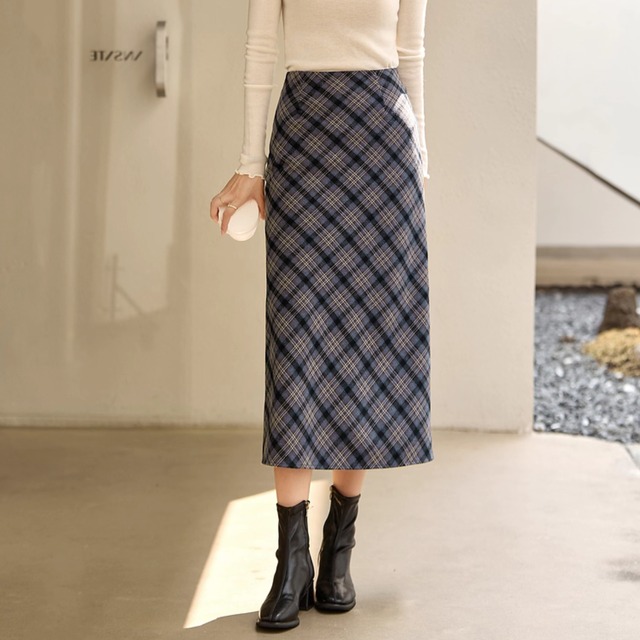 チェック柄 Aライン マキシ丈 スカート K1133
