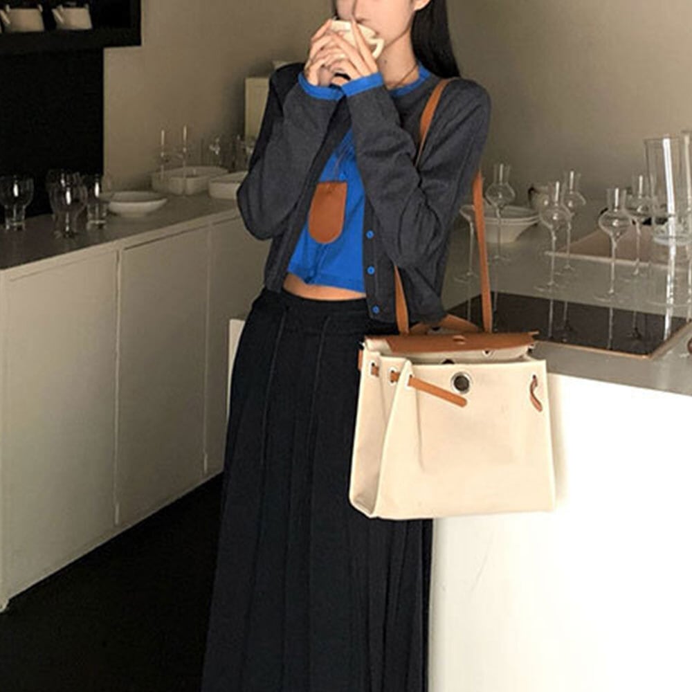 【送料無料】 レイヤード風 ニット カーディガン 重ね着 レディース 春秋 韓国 トップス 羽織り きれいめ 大人 カジュアル おしゃれ 切り替え 配色 長袖 ニットカーディガン 大人可愛い 大人女子