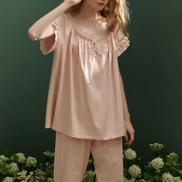 【2color】frill design short sleeve pajamas p991