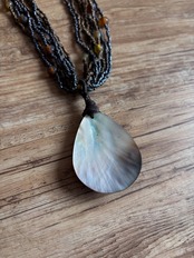 multi strand beaded shell pendant necklace-5145-8