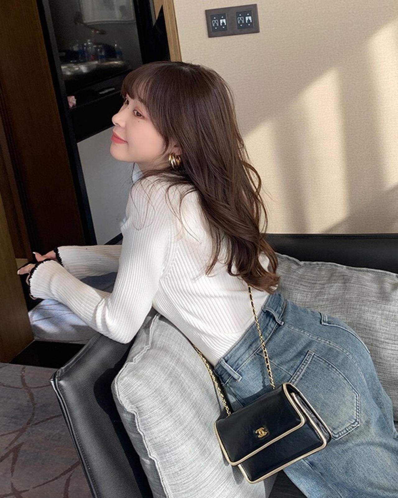 バイカラーリブトップス D1220