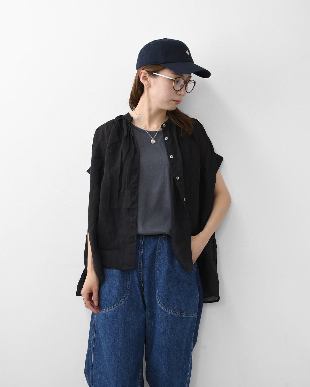 MidiUmi [ミディウミ] ramie gather N/S shirt [2-730179] ラミー