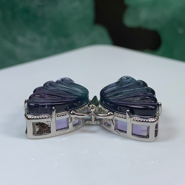 19.フローライト蝶々・横貫通穴☆パーツ