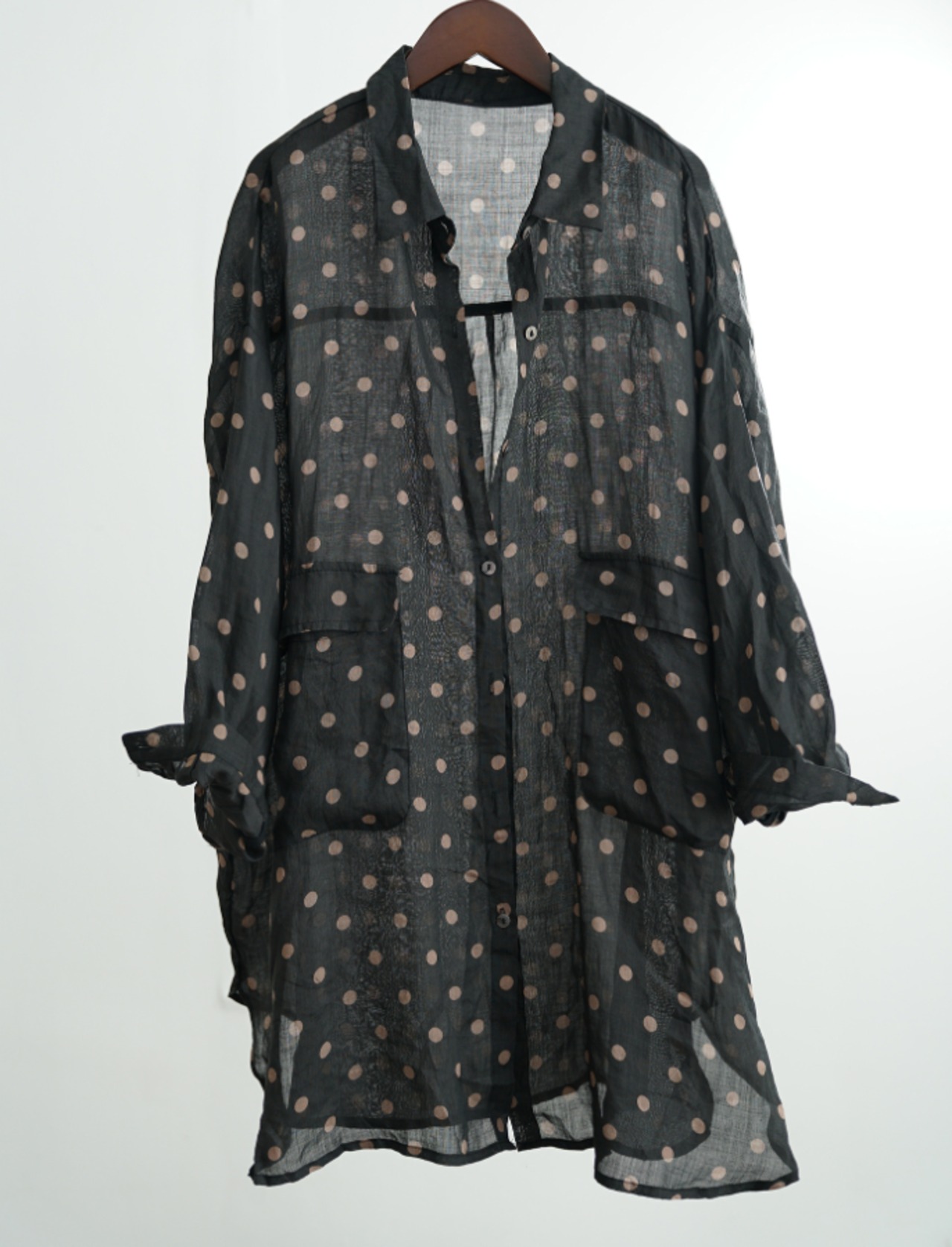 ラミー100％ 水玉プリント ロングシャツ