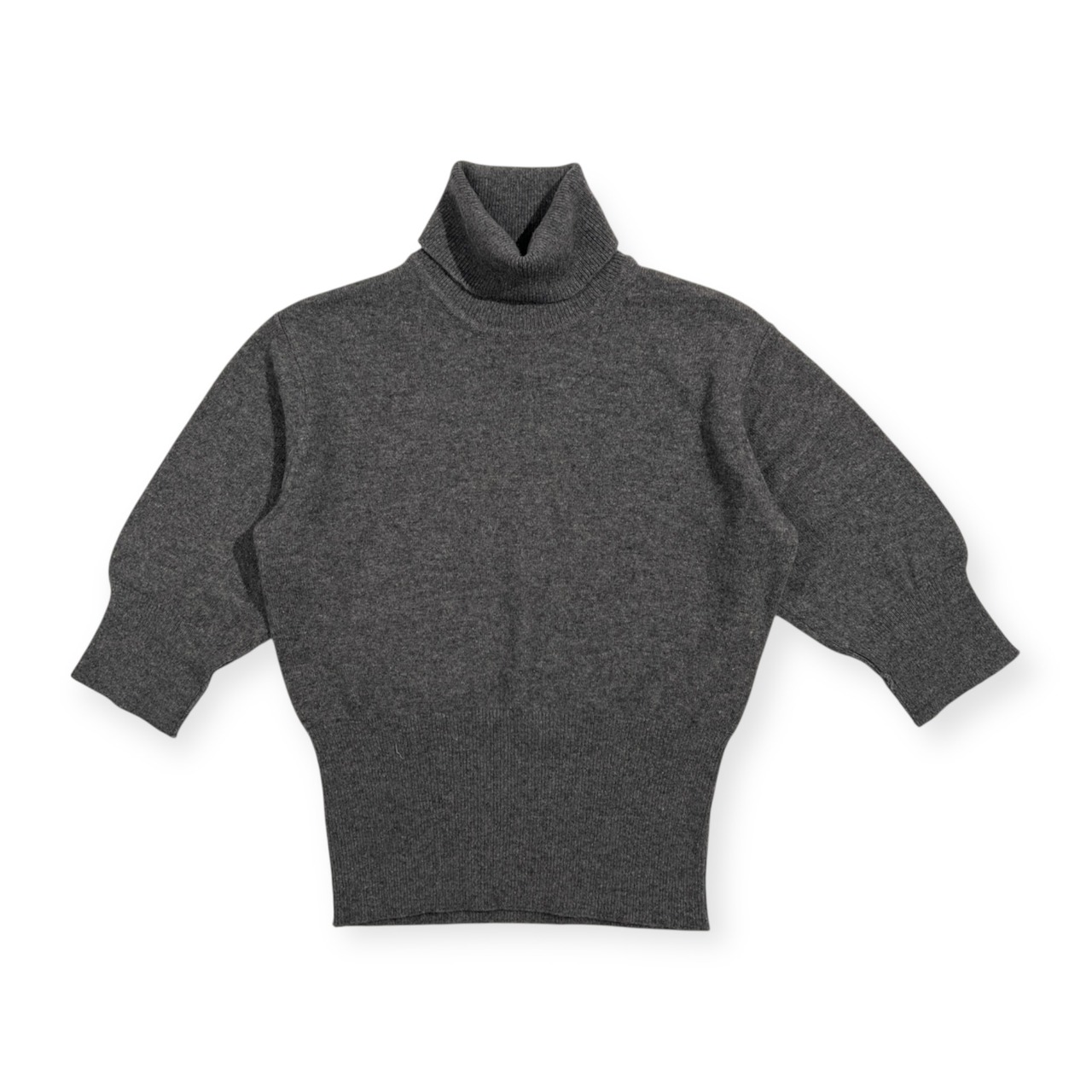 カシミヤ100% イタリア製 Gabriella erre タートルネック 半袖 カシミア ウールニットセーター ハイゲージ サイズ M /グレー/大丸