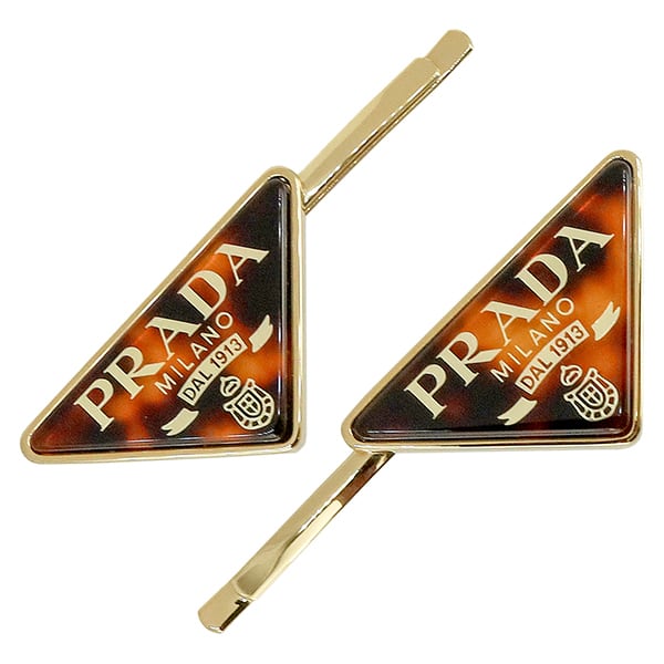 Used PRADA プラダ バレッタ トライアングルロゴ べっ甲柄 ブラウン