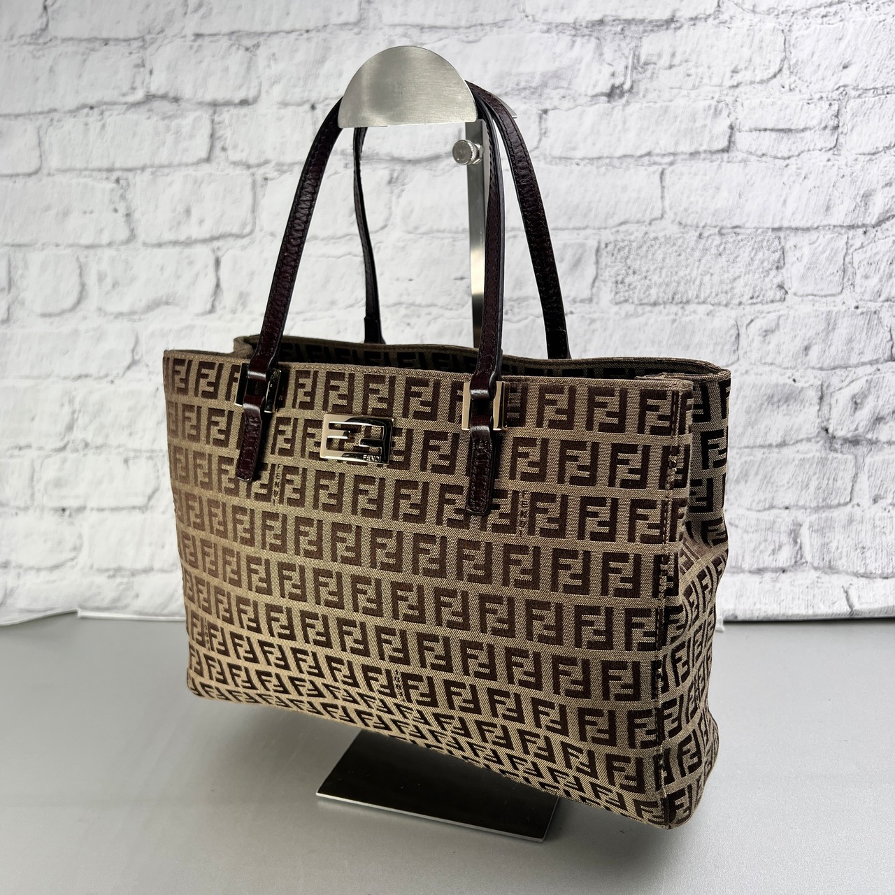 FENDI フェンディ ズッカ柄 キャンバス トートバッグ ブラウン A-13703
