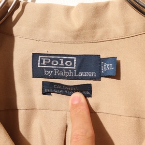 美品 XL 完全無地 タン シルクコットンCaldwell Polo Ralph Lauren ポロラルフローレン 半袖開襟シャツ