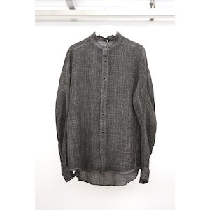 [D.HYGEN] (ディーハイゲン) ST102-0423S Cracked Jacquard Linen Cold-Dyed Banded Collar Shirt (charcoal)