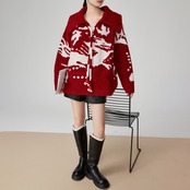 ジャガード襟付き ドローストリングニット H0031