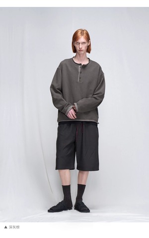 DECESOLO 26SS  ウォッシュドコットン ヘンリーネック ロングスリーブ Tシャツ