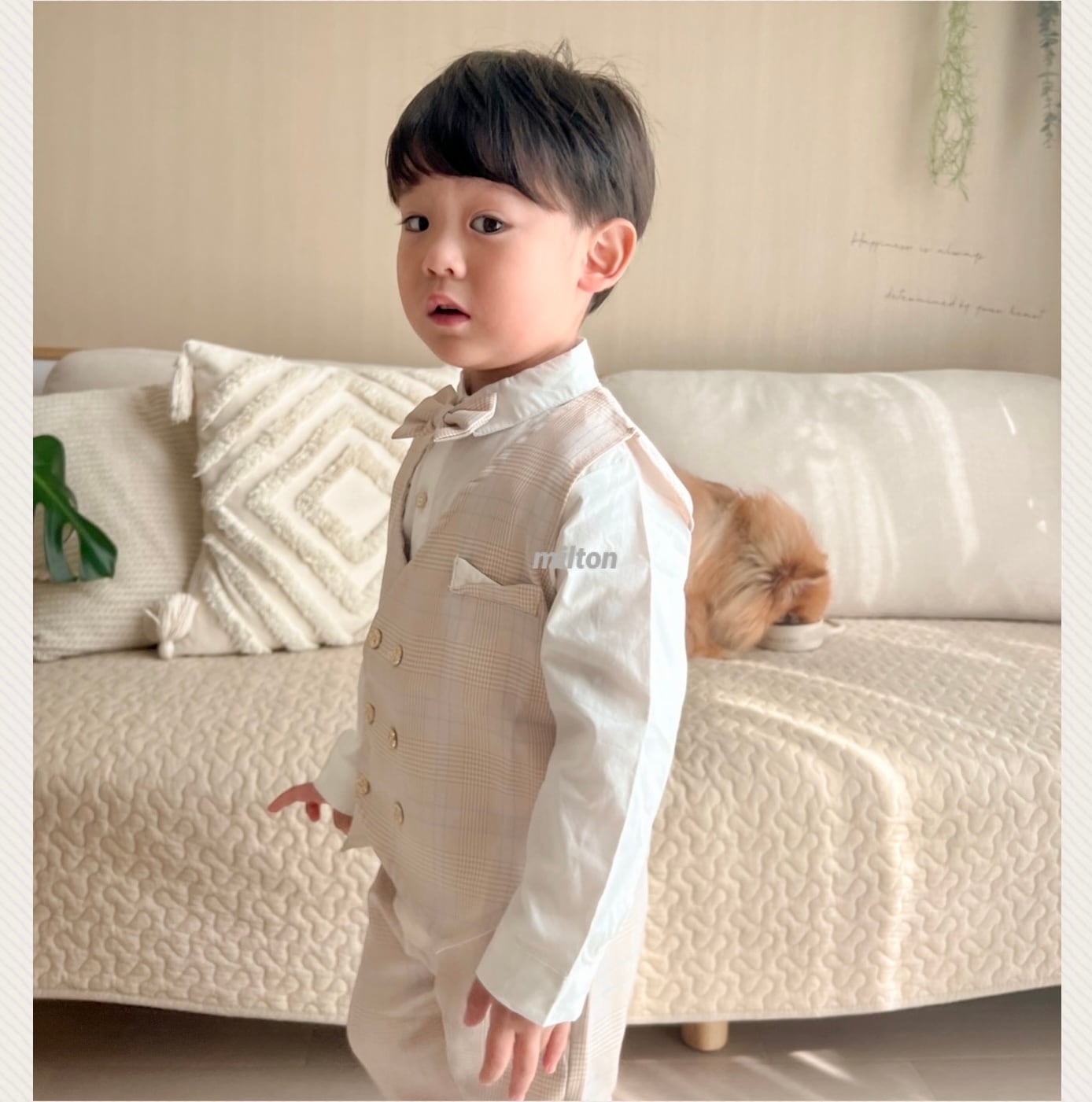 ベージュチェックスーツ】 80,90,100,110 cm 0歳 1歳 2歳 3歳 4歳 5歳