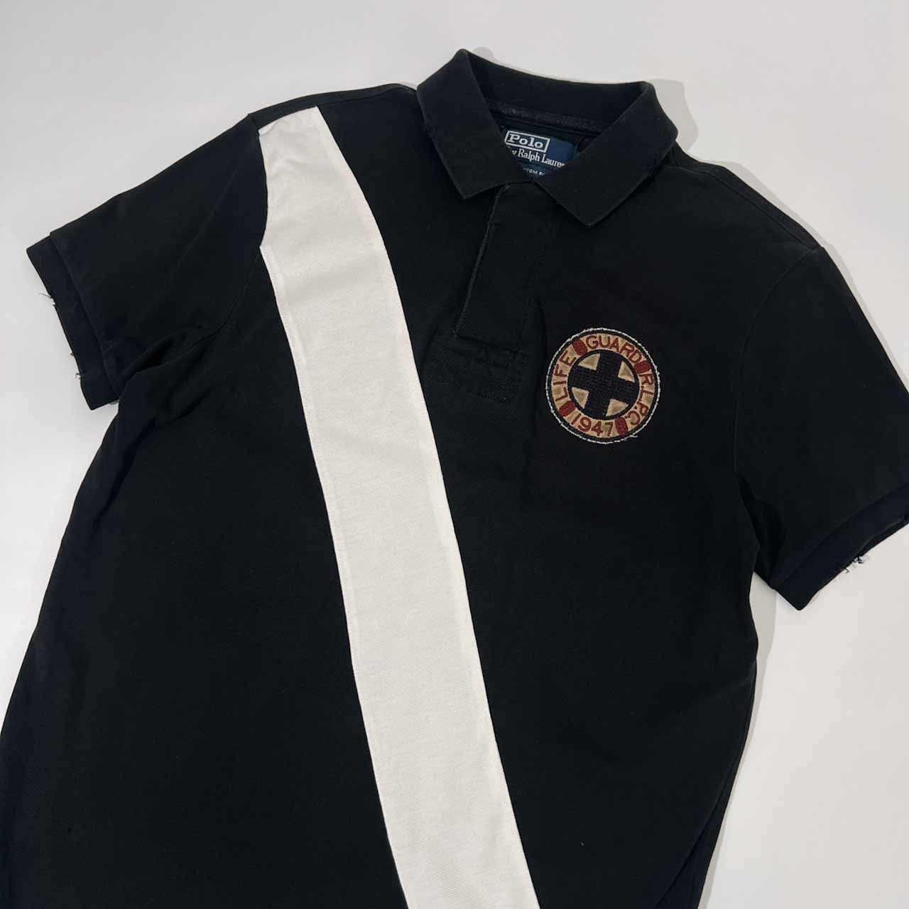 90s 00s Polo by Ralph Lauren ラルフローレン ダメージ加工 鹿の子 半袖 ポロシャツ L/黒 ブラック/日本製/インパクト21代理