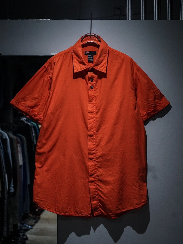 【add (C) vintage】"DIESEL" Vivid Orange Embroidery Design Loose S/S Cotton Shirt