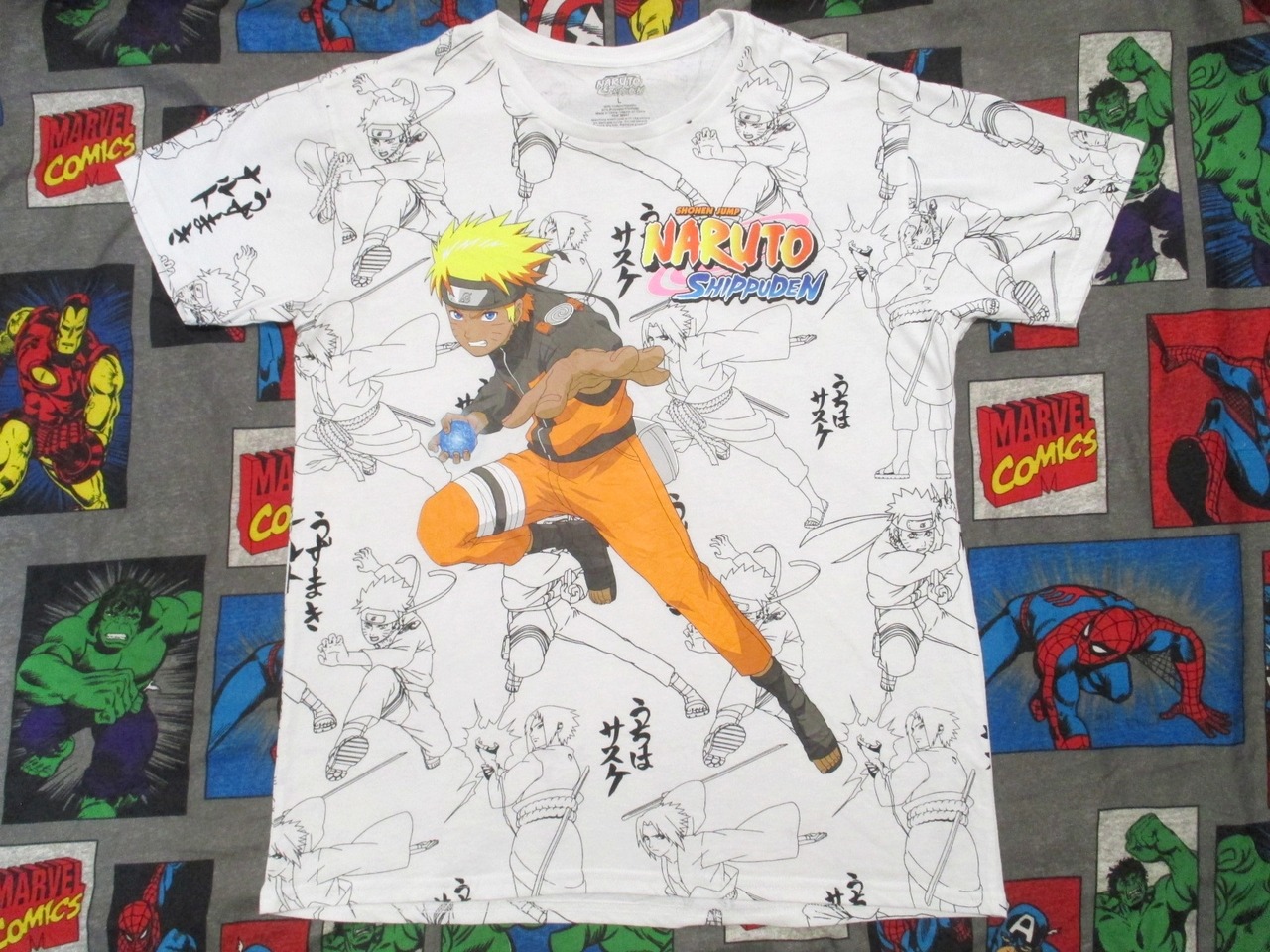 NARUTO ナルト 総柄 プリントTシャツ L 白 USAアニメ古着 | papermoon07