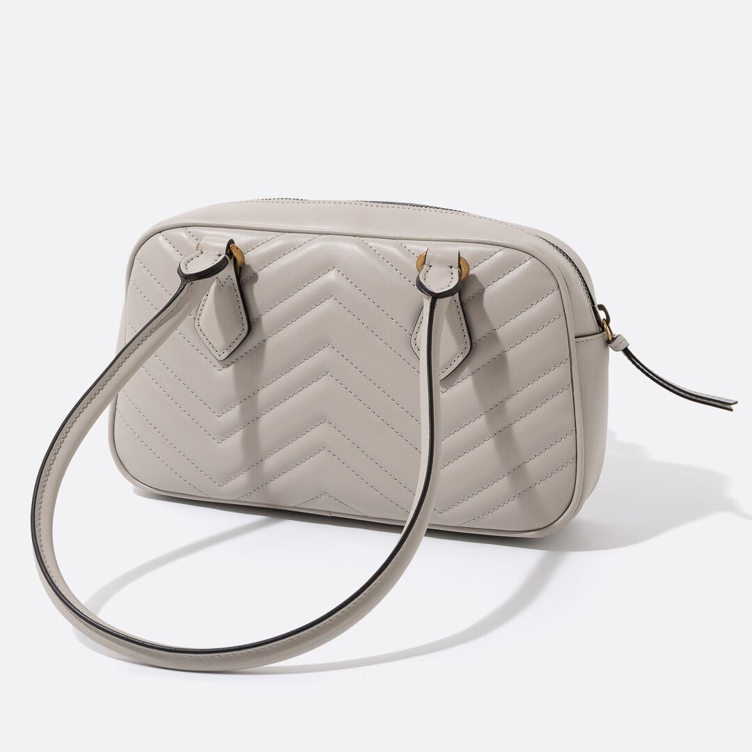 GUCCI GGマーモント スモール トップハンドルバッグ ライトグレー