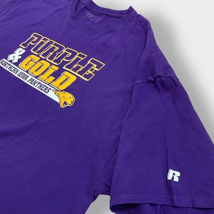 【Russell】カレッジ 北アイオワ大学 NORTHEIN IOWA PANTHERS ロゴ プリント Tシャツ 2XL ビッグシルエット パープル ラッセル 半袖 夏物 us古着