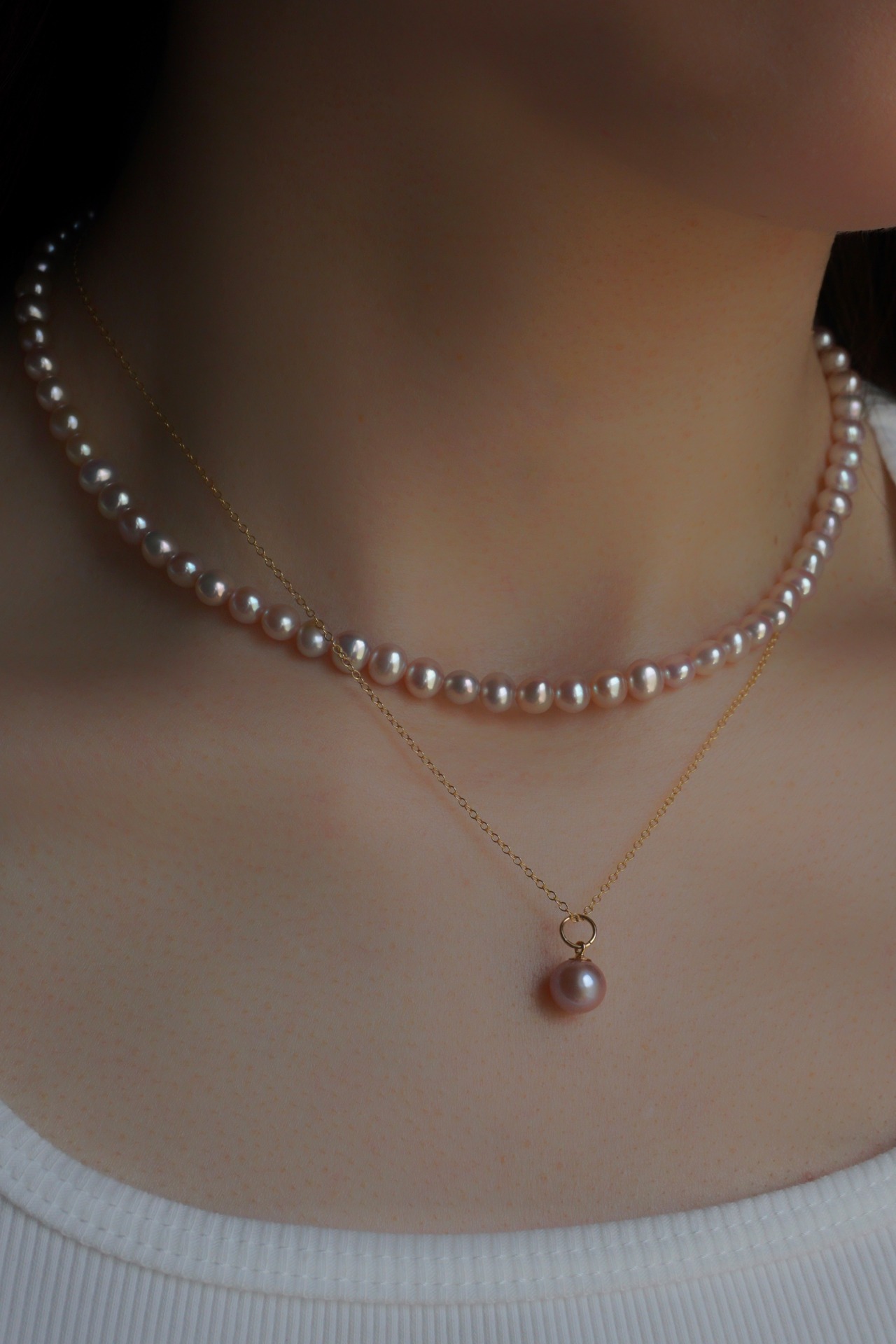 【New】一粒パールネックレス　pink