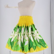 フラダンス 衣装 パウスカート エムエムジェイ イエロー系 MMJ 日本製 シングル シンプル ティアレ柄 かわいい 鮮やか 華やか カラフル 黄 緑 白 ハワイアン アロハ ハワイアンプリント フラ ダンス レッスン 練習 ビビッド イベント レディース