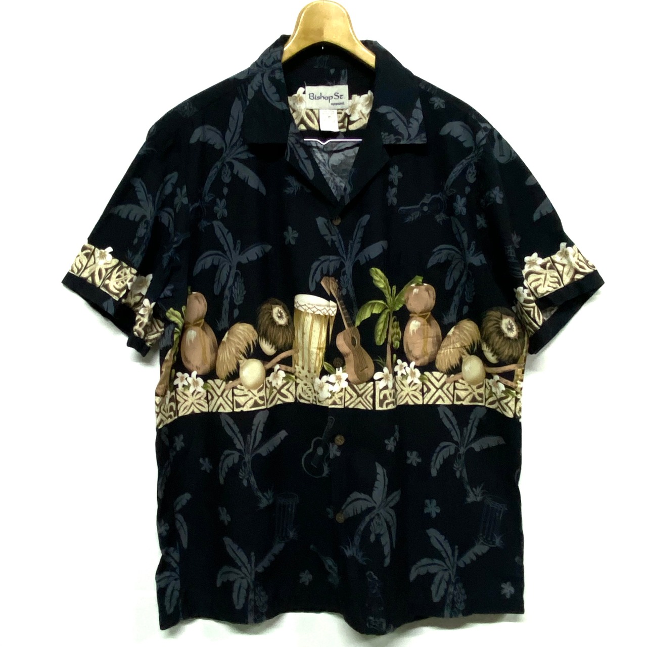 ハワイ製 Bishop St 半袖 アロハシャツ 総柄シャツ メンズL【半袖 