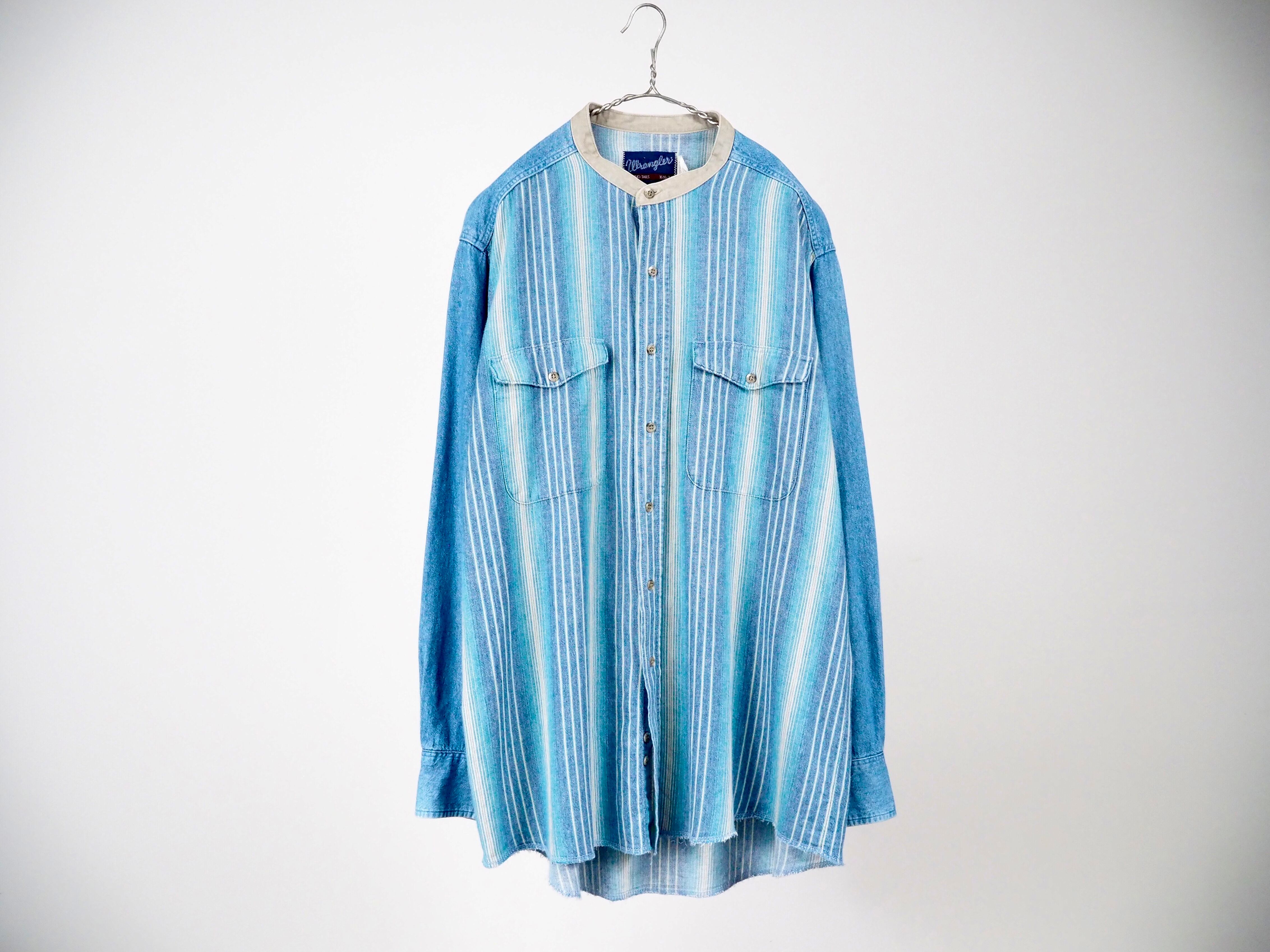 Wrangler band collar denim stripe shirt