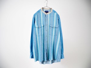 Wrangler band collar denim stripe shirt