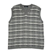 NAUTICA ノーティカ チェック柄 Vネック コットン ニット ベスト サイズ L /グレー系 メンズ