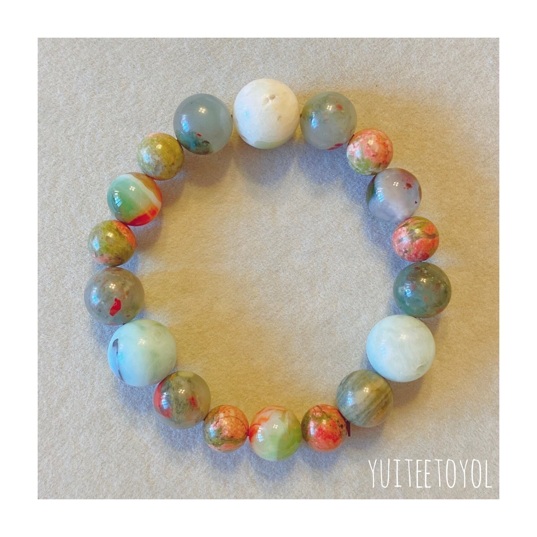 アマゾナイト、クラック水晶16センチブレスレットです クラック水晶