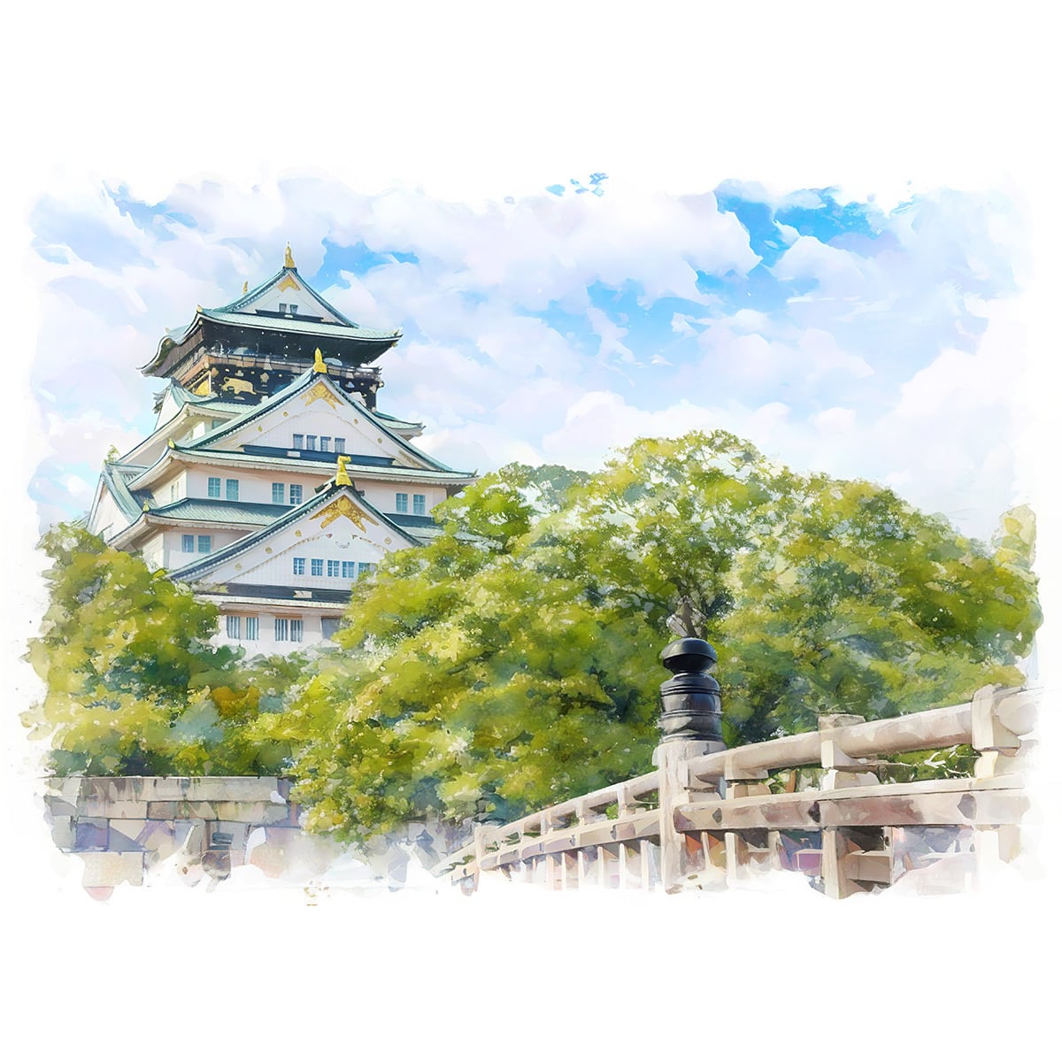 絵画 城の絵　風景画 絵画 風景画 日本の城 大阪府大阪城 インテリアアート額付き