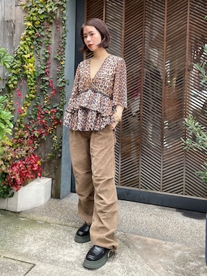 【24SS】GANNI ガニー / Brown Washed Corduroy Drawstring Trousers / パンツ