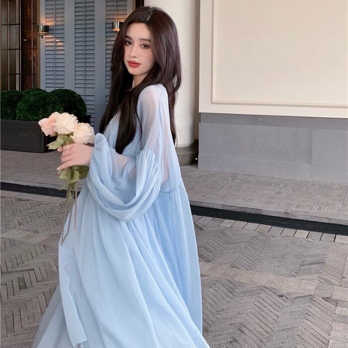 サマースタイルロングスカート メッシュドレス 大人ガーリー スウィート キュート カジュアル 夏物 ドラファッションホール19821476342