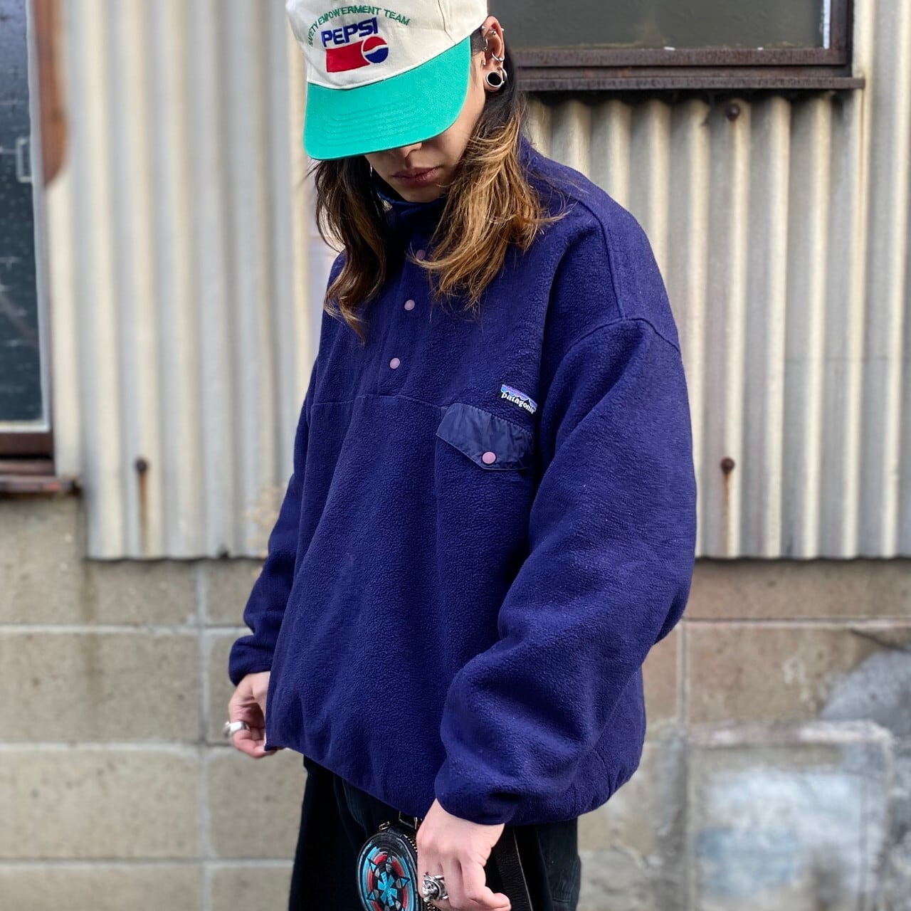 90s    patagonia フリース　赤　スナップt