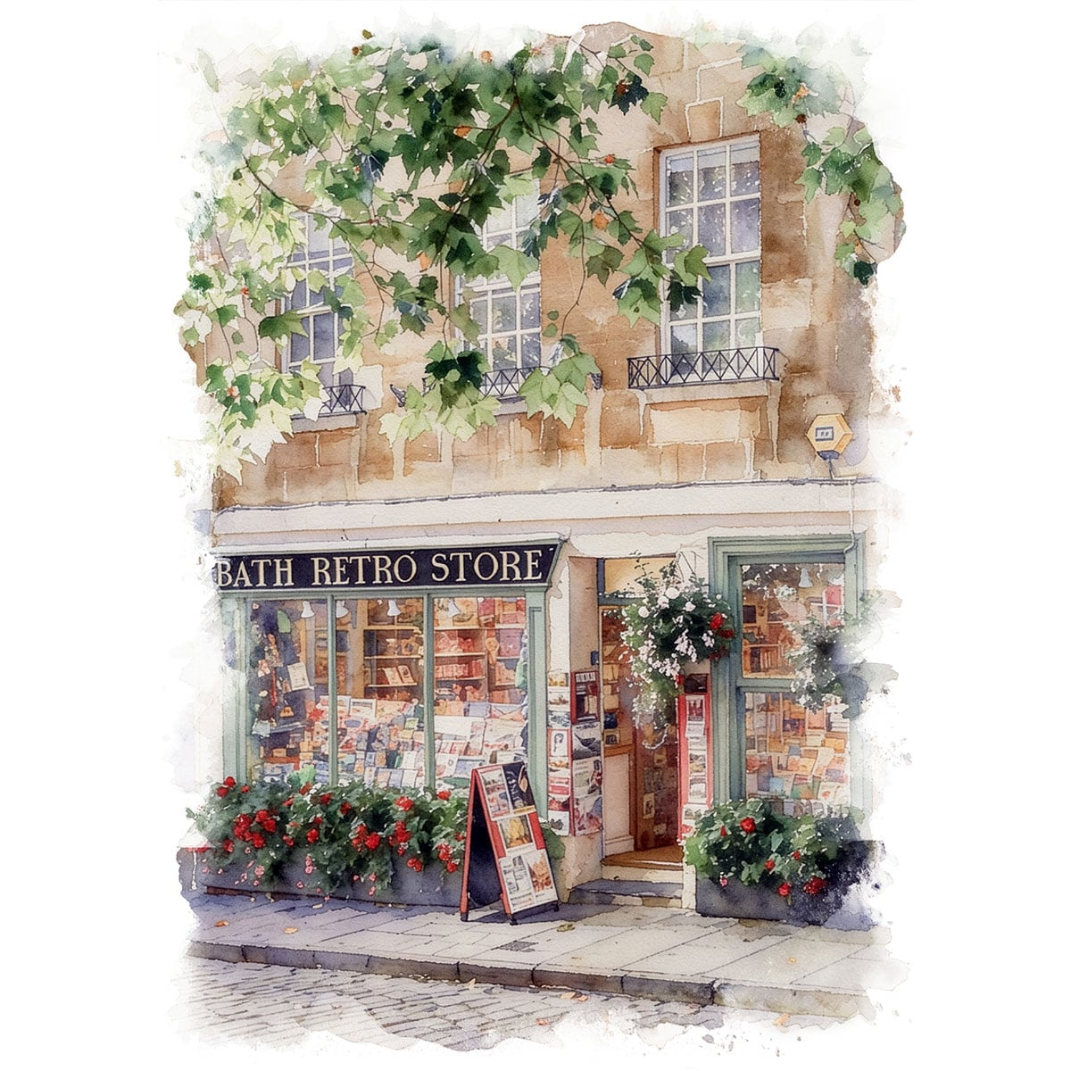 絵画 イギリス 風景画(街並み) バースの通り インテリアアート額付き