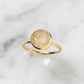 S925 ROUND STONE THIN RING -GOLD RUTILE QUARTZ-