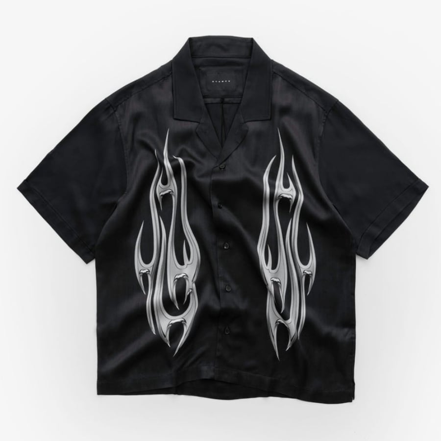 STAMPD】Chrome Flame Camp Collar Buttondown(BLACK) | AYIN
