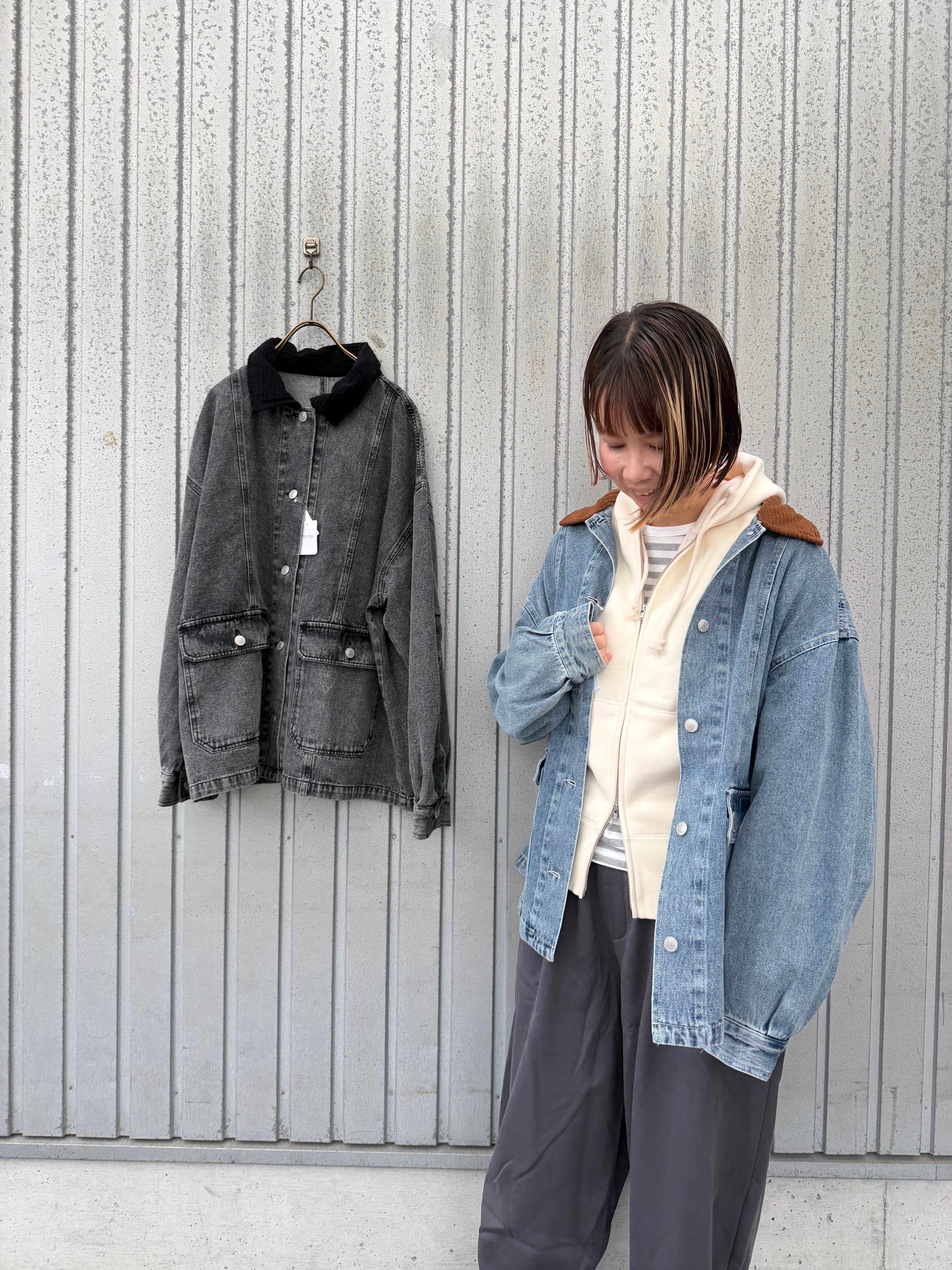 10ozデニム 衿コーデュロイ カバーオール ジャケット Gジャン